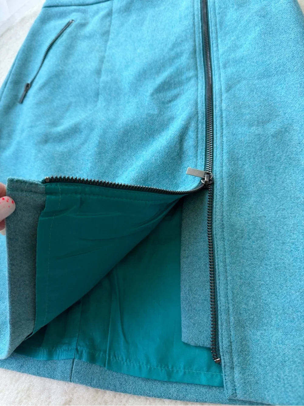J.Crew Teal Blue Asymmetrical Wool Pencil Skirt Playful Zip Opening Front